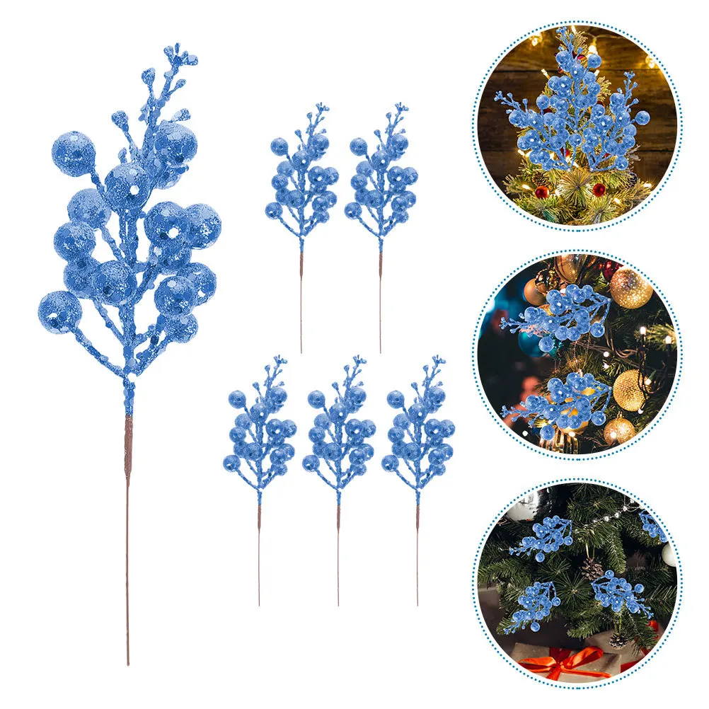 

6 Pcs Christmas Tree Berries Decorations Sequins Berry Picks for Floral Arrangements