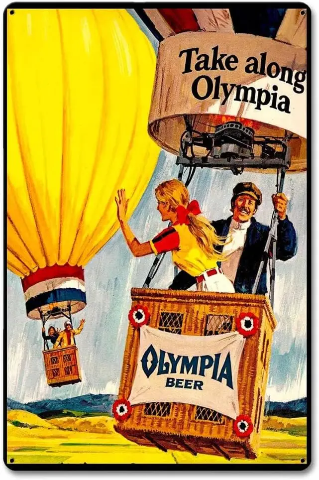 Olympia Beer Balloon Vintage Metal Tin Sign,Wall Decor For Bars,Coffee Bar Decor,Home Wall Decor 12X8 Inch