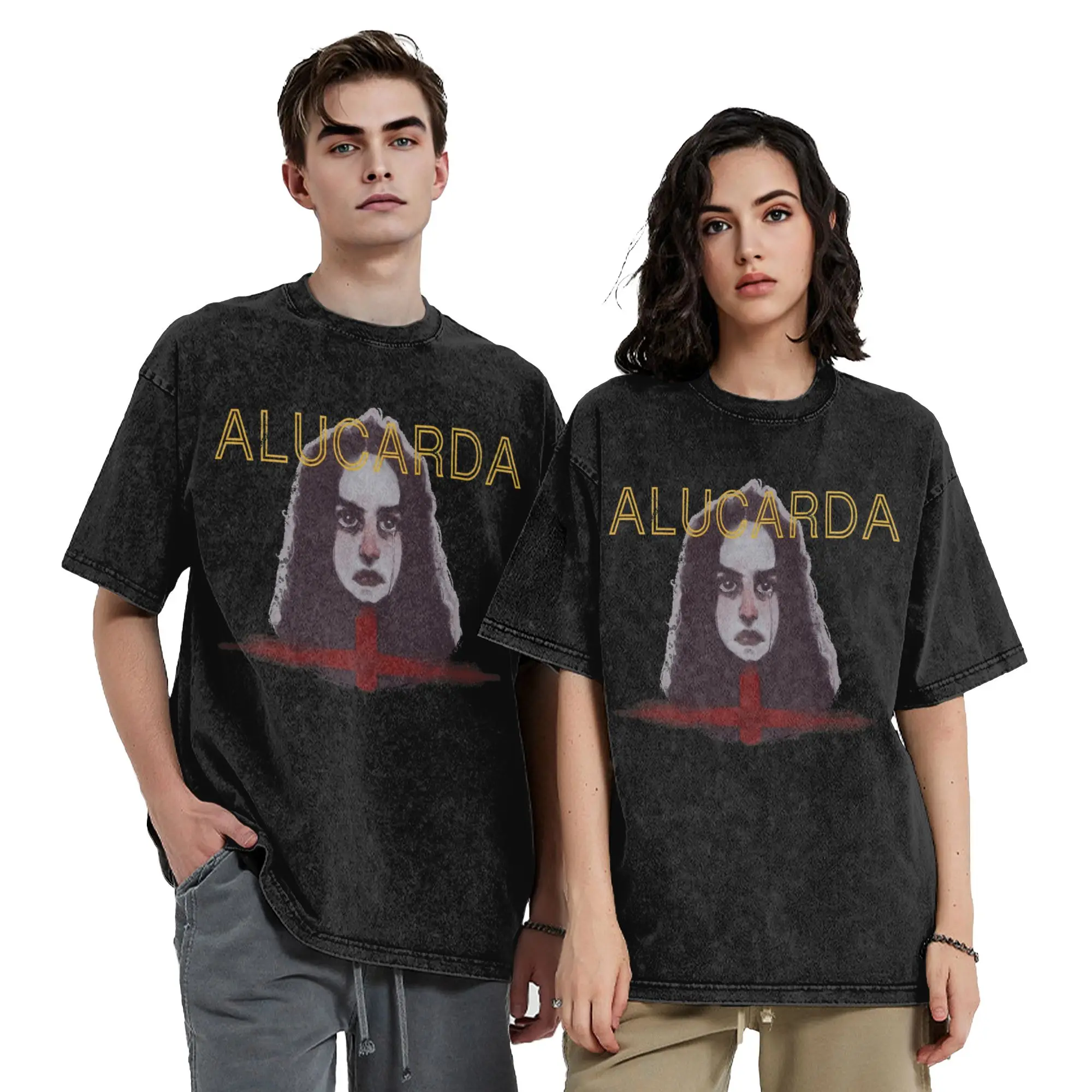 Camisetas Alucarda Lavadas, Estilo Urbano, Hip Hop, Vintage, para Hombre y Mujer, de Algodón, Oversize, con Estampado Gráfico