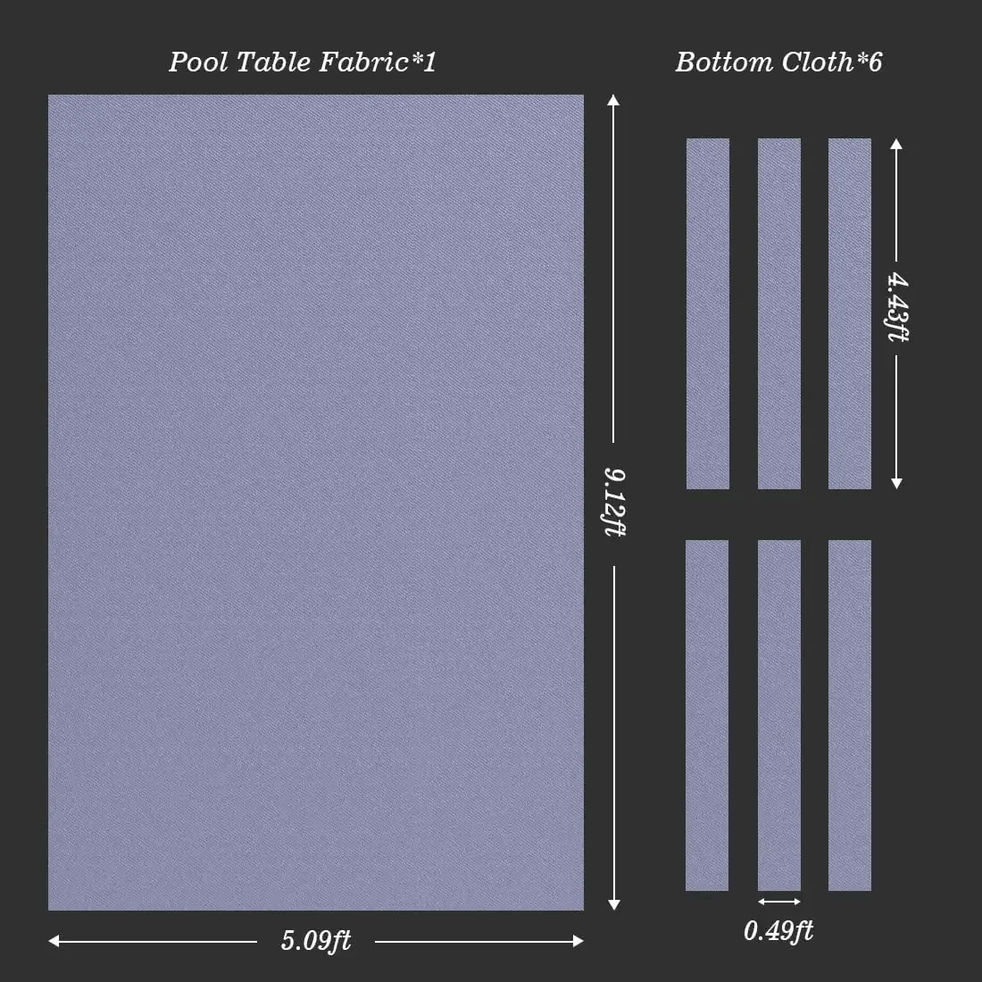 Filc do stołu bilardowego 9' z 6 wstępnie przyciętymi paskami tkaniny, idealny do amerykańskich stołów bilardowych dziewięciokulowych.