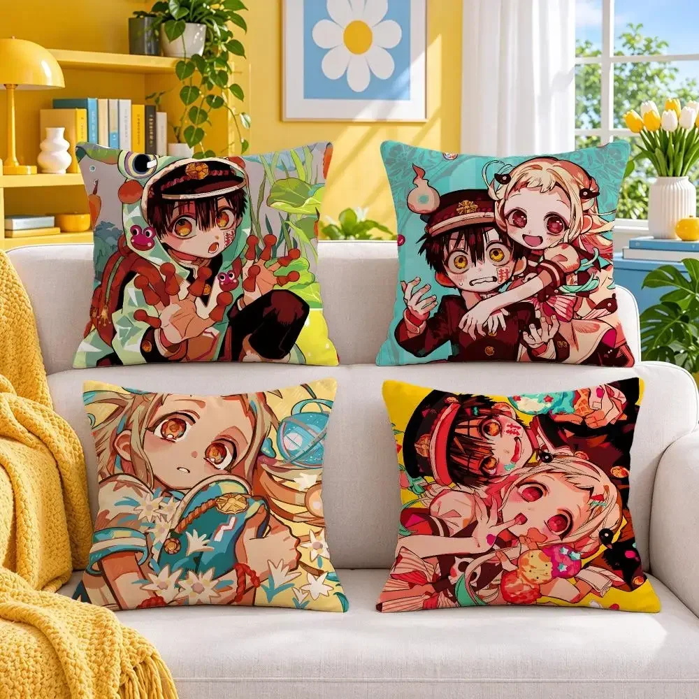 anime Toilet‑bound Hanako‑kun Cushion Cover Throw Pillow Short Plush Fresh Bright Cushion for Bedroom Sofa Ornament Present Gift