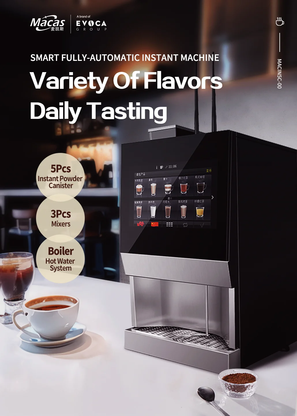 for High Profit Premium Fully Automatic Instant Coin Operated 6-Hot-Flavor Commercial Grade Stainless Steel Energy Saving 16 Cof