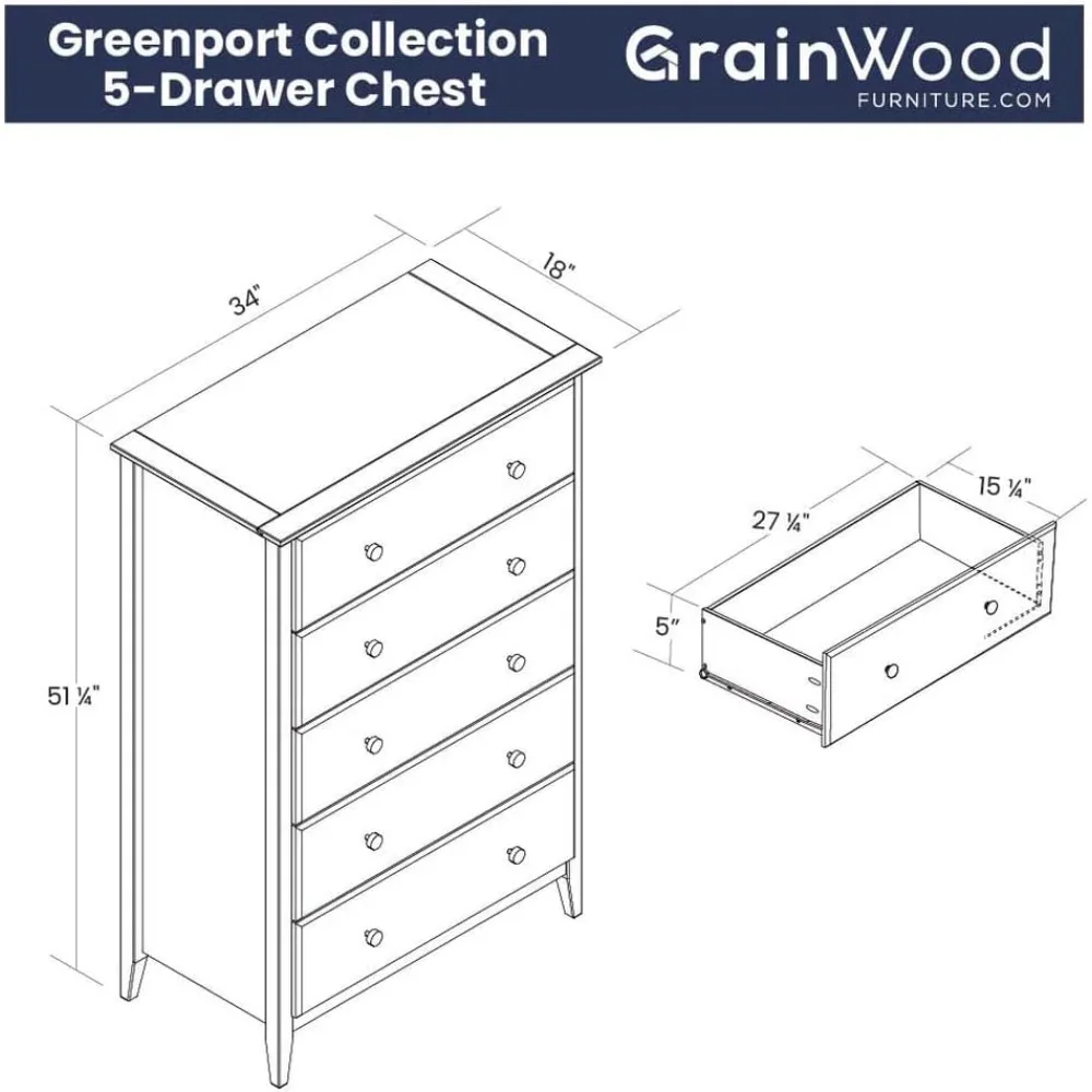 5-drawer solid wood chest in brushed driftwood finish