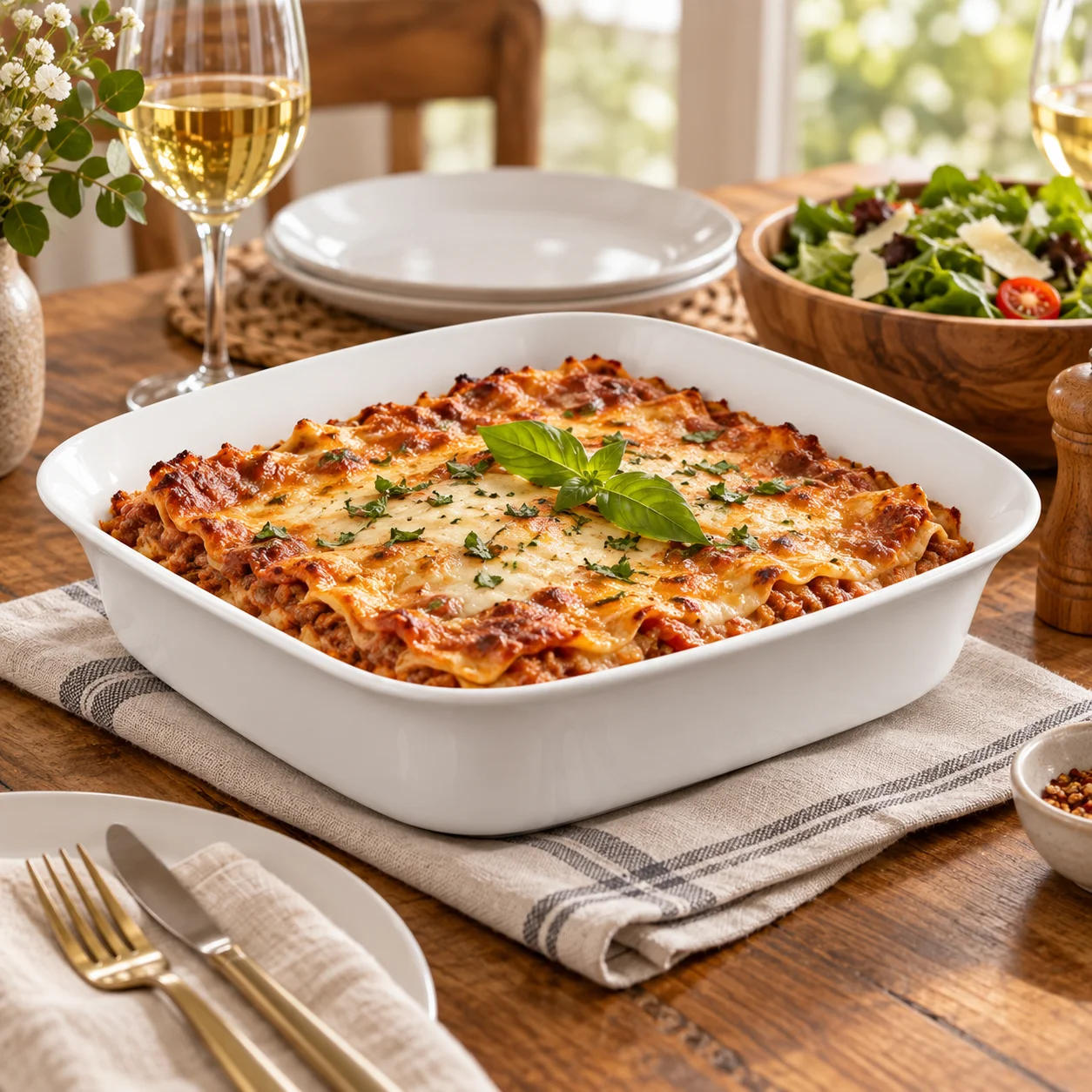 1Pc Square Ceramic Baking Dish Set, White Deep Casserole Dish, Oven-Safe Lasagna Baking Dish, Porcelain Baking Bowl, Suitable for Salads, Pasta, Dishwasher Safe, Kitchen Tableware