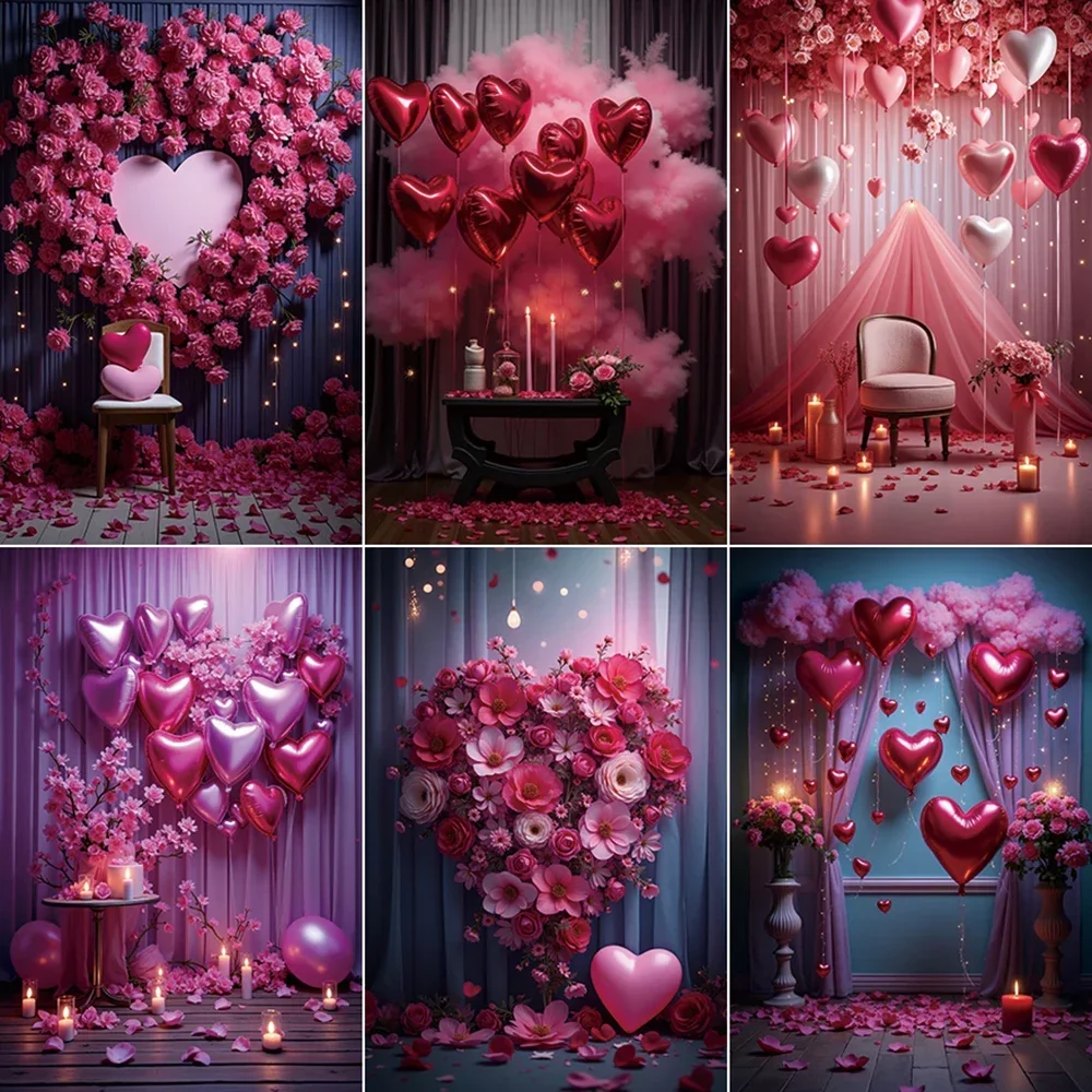 

MOON.QG Valentines Decor Photography Backdrop February 14 Draping Fabric Curtain Balloon Background Girls Birthday Accessories