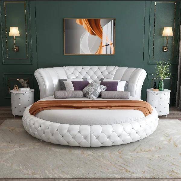 For Princess bed genuine leather European style modern simple round luxury romantic electric hotel couple wedding bed
