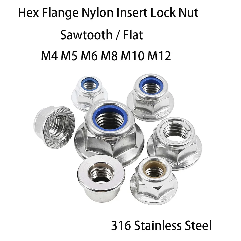 2-10Pcs Silvery 316 Stainless Steel Nuts M4 M5 M6 M8 M10 M12 Nylon Locking Nuts Self-Locking Nuts