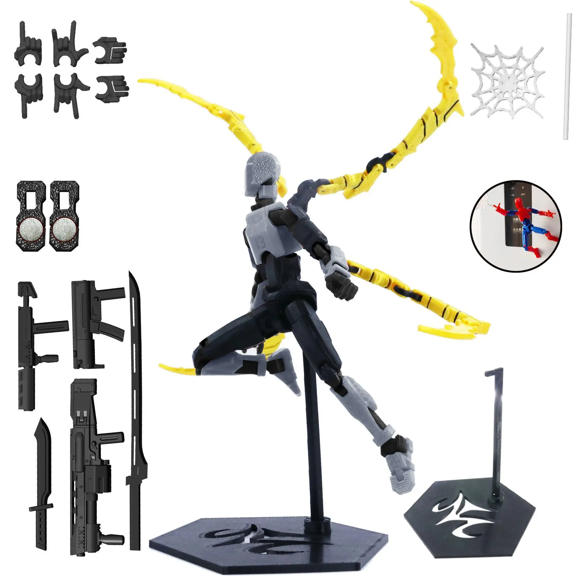 Model robota drukowany w 3D, ruchome stawy, figurka robotyczna z długimi żołędziami, akcesorium, prezent.