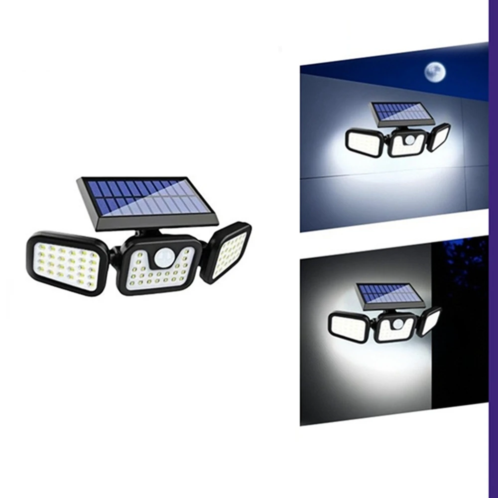 

Солнечная охранная лампа 3000 люмен 270 ° Прожектор с датчиком движения и автоматическим включением/выключением, водонепроницаемое наружное освещение для двора, гаража