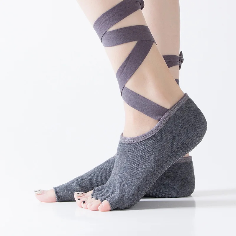 Mulheres Bandage Meias Yoga Respirável Anti-fricção Silicone Antiderrapante Pilates Barre Esportes Dança Grippy Metade Dos Pés Meias Chinelos