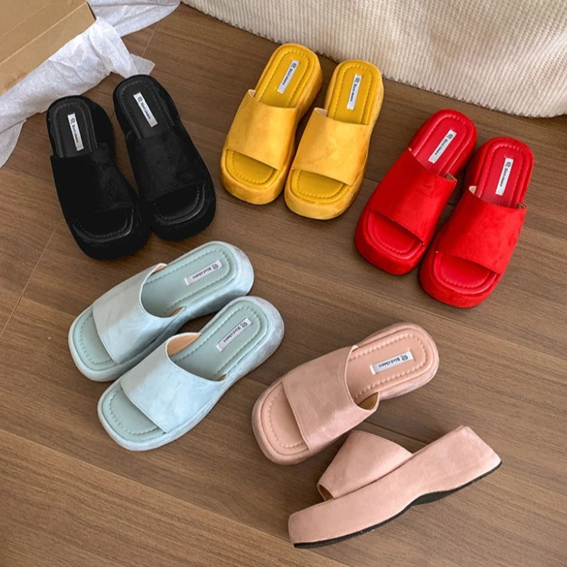 

Summer Fashion Open Toe Platform Thick Bottom Woman Slippers Concise Outdoor Beach Vacation Dress Slides Shoes Zapatos De Mujer