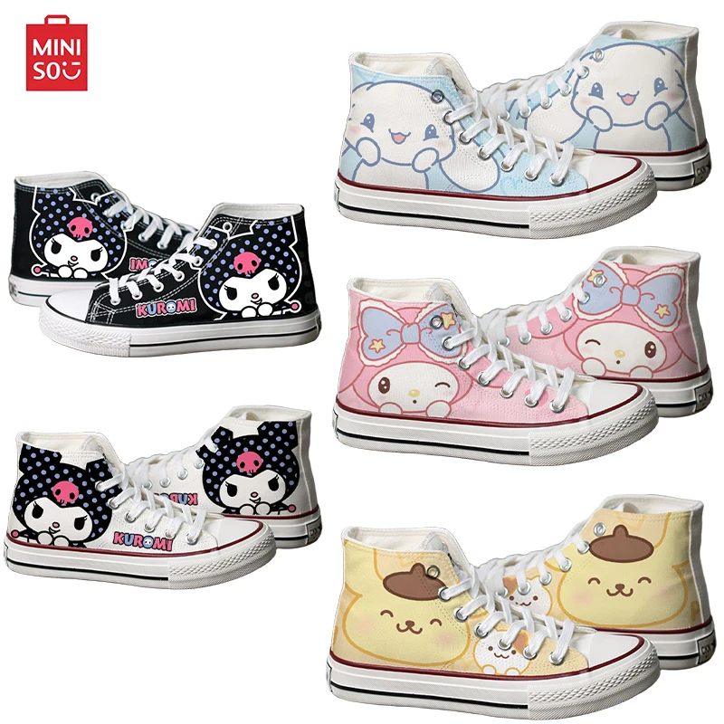 

Y2K Kawaii Miniso Hello Kitty My Melody парусиновая обувь с героями мультфильмов, летние тонкие высокие кроссовки, универсальная повседневная обувь для студентов, подарок