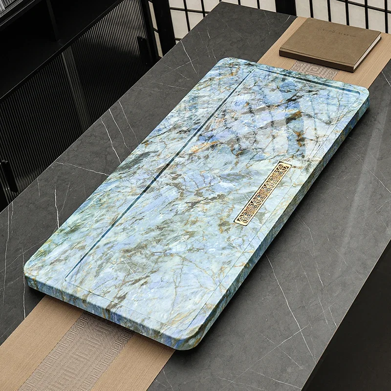 a*-Green Marble Tea Tray Coffeeware Decorative Drainage Stone Rectangle Desk Tea Tray Table Bandejas Home Decorationgs./