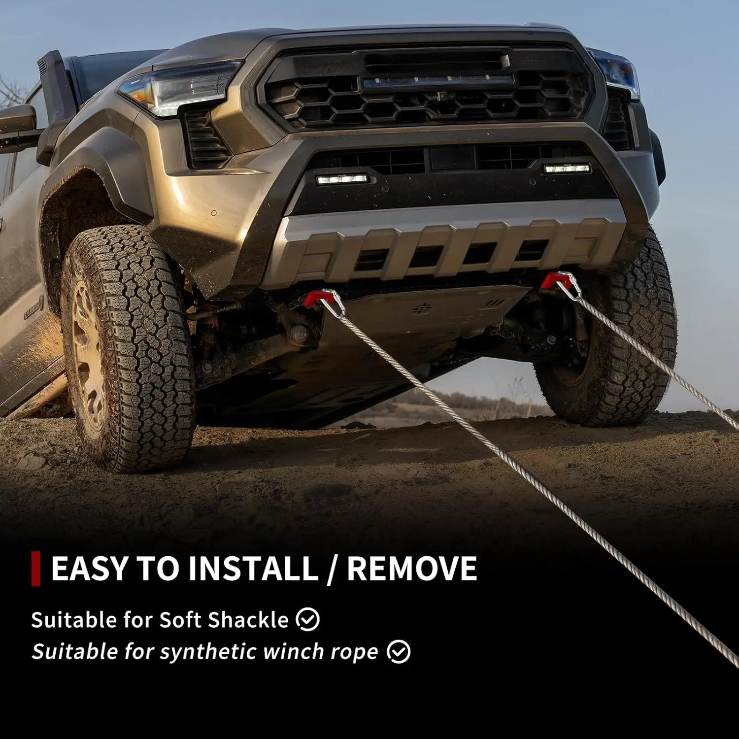 Rode trekhaken vooraan voor Toyota Tacoma & 4Runner, directe vastgeschroefde installatie, modellen 2024-2026