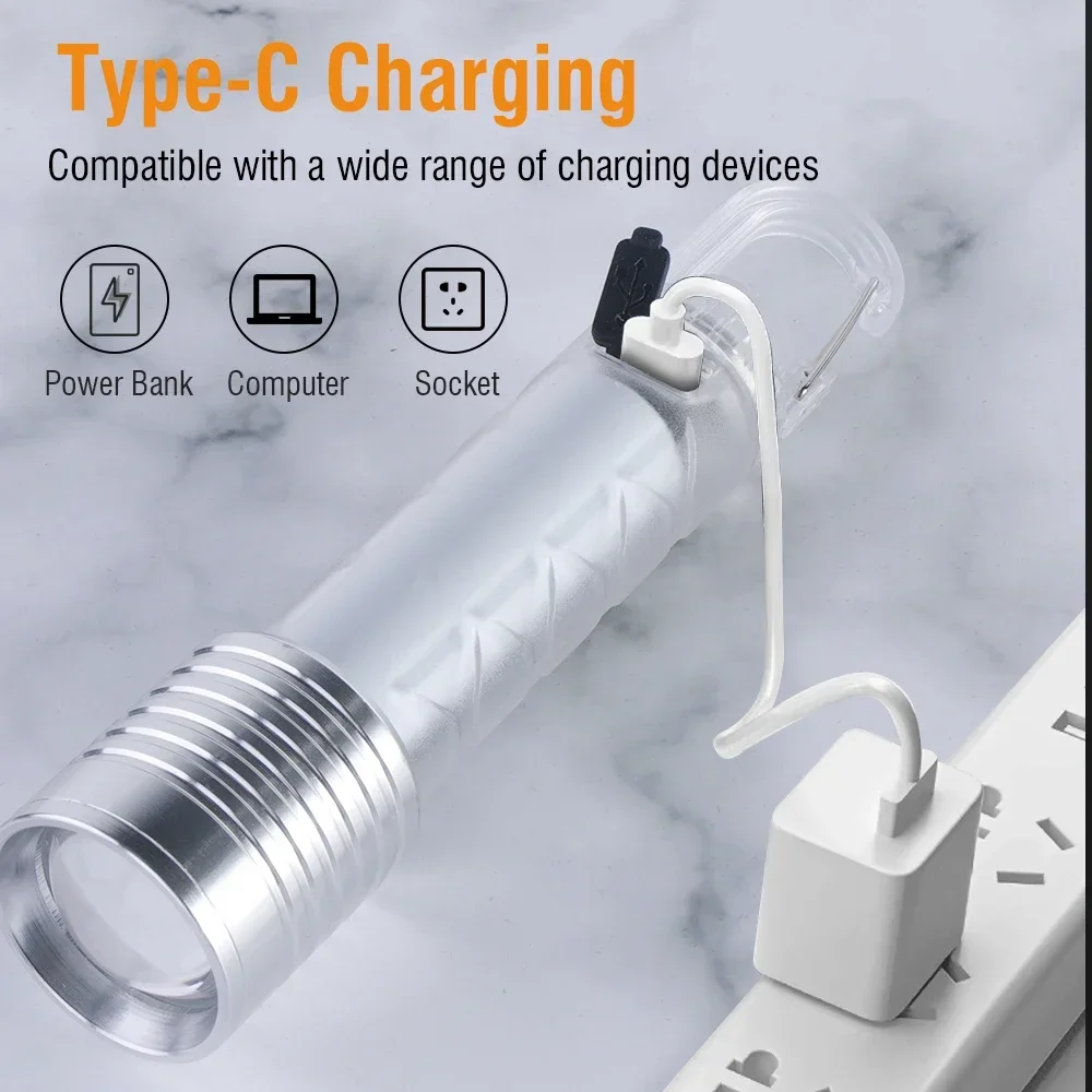 

Водонепроницаемый светодиодный портативный фонарь BORUiT с зарядкой Type-C для кемпинга, ночных прогулок и ремонта