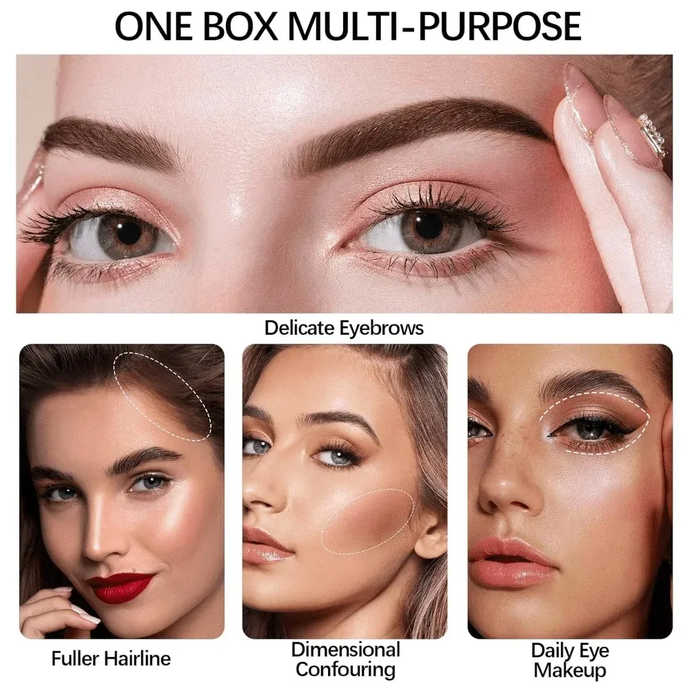 방수 매트 브로우 파우더 팔레트: 3D 쉐이핑, 오래 지속되고 블렌딩이 쉬운 겨울 및 휴일 룩용 브러쉬 포함