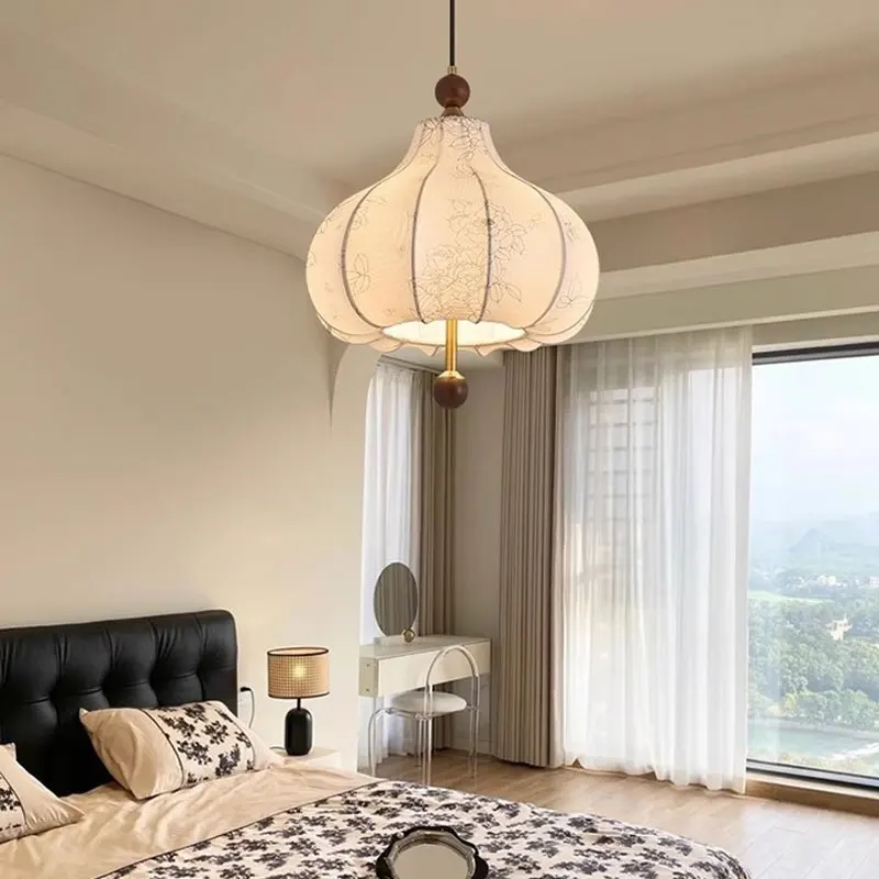 

French Retro Chandelier Hardware Solid Wood Cloth Art Lamp Bedroom Bedside Living Room Restaurant Light Hotel Bar Lights Fixture