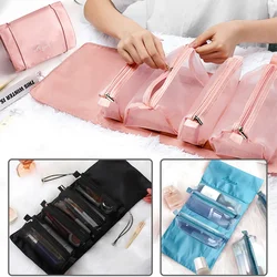 New Mesh Cosmetic Bags Roll-Up Makeup Bag, 4-In-1 Foldable Makeup Bag Portable Travel Toiletry Organizer Lipstick Storage Pouch