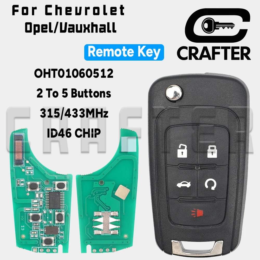 

Ключ Crafters, автомобильный дистанционный ключ OHT01060512 ID46 CHIP 315/433 МГц для Chevrolet Lova Aveo Cruze Opel/Vauxhall Astra Corsa Insignia