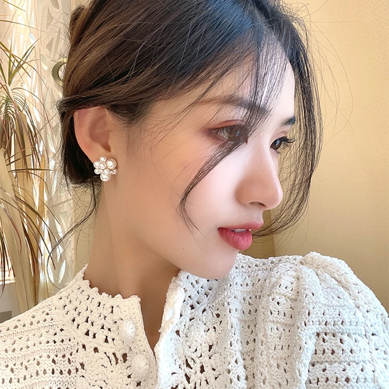 Elegant Romantic Unique Fireworks Pearl Stud Earrings For Woman Korean Fashion Jewelry Party Girl's Lady Temperament Accessories - Image 4