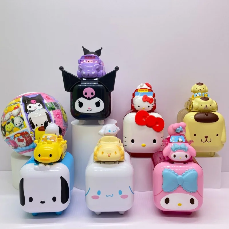 

10cm Genuine Gashapon Hello Kitty Dismantling Blind Ball Cute Sanrio Cartoon Anime Riding Family Squad Travel Notes Toy Gift