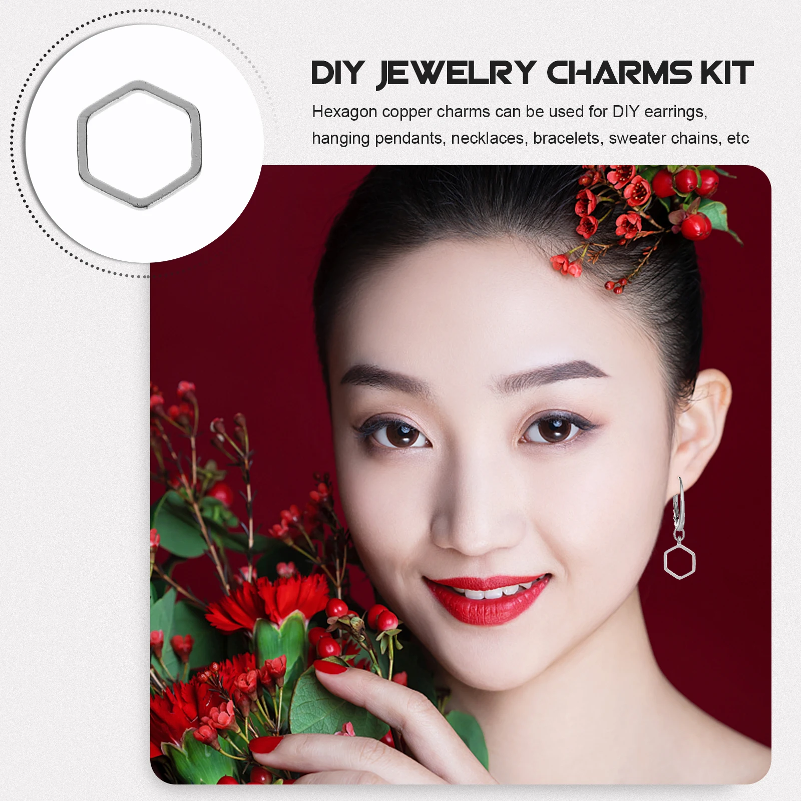 

50 Pcs Hexagonal Earring Pendant Jewelry Making Supplies Connector Charms Dangle for Earrings Jewellery Pendants Findings Key