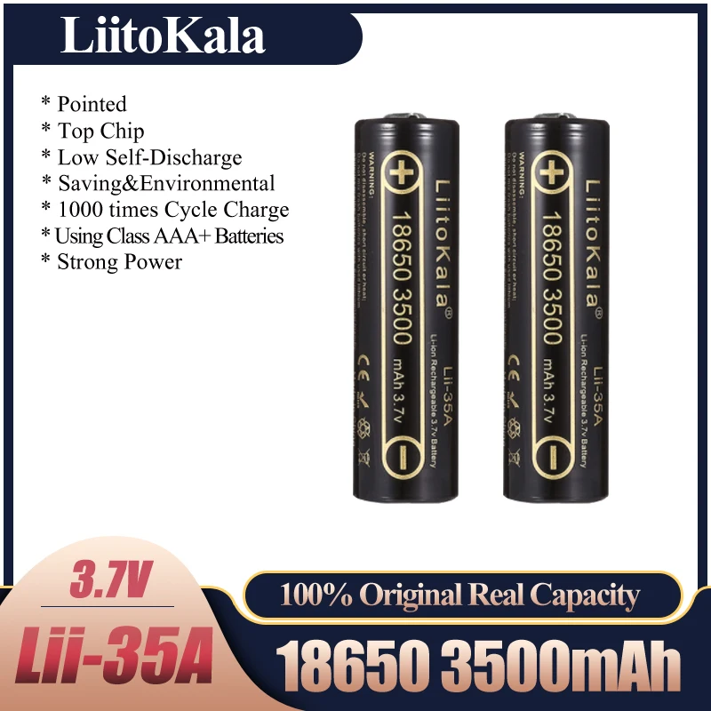 Liitokala 18650 bateria litowa lii-35A akumulator 3500 mAh o dużej pojemności 3.7V wskazał światło latarka baterii