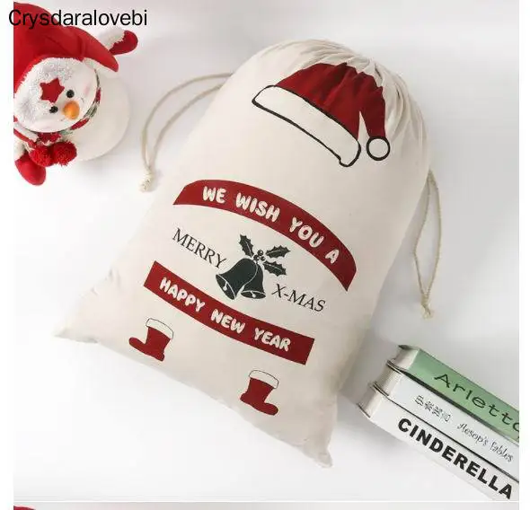 20pcs New Year Gift Santa Sacks Personalized Large Santa Claus Bag Custom Christmas Canvas Gift Bags Drawstring Cotton Sant