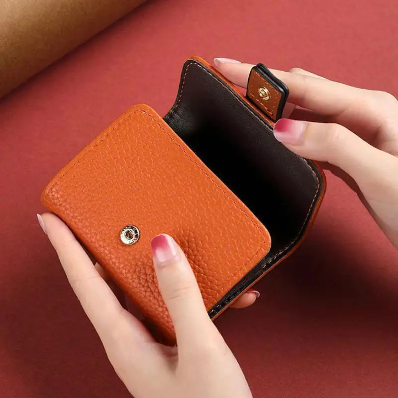 Pebbled PU Leather Card Holder Multiple Slot Secure Buckle Closure Slim Portable Wallet for Daily Commute Travel
