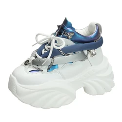 Spring New hick Sole Casual Dad Shoes Breathable Leather Chunky Sneakers Lace-up 10CM High Platform Sports Shoes Zapatos Mujer