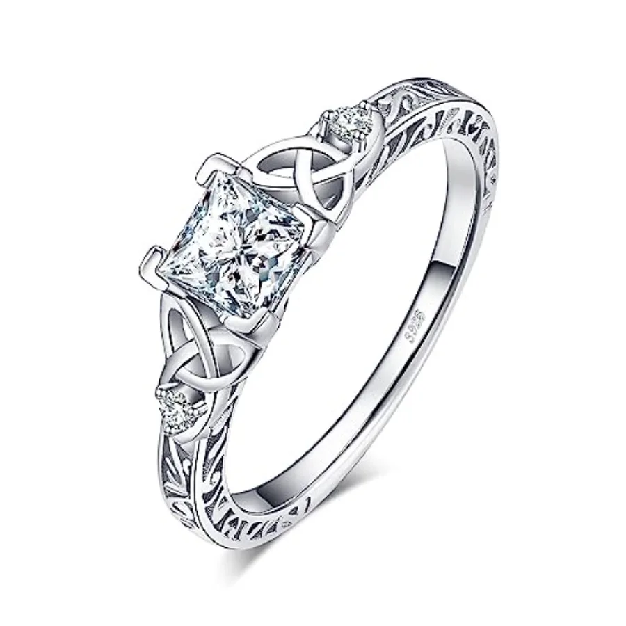

Vintage Celtic Knot Princess Cut 1.2ct Cubic Zirconia Solitaire Engagement Rings for Women