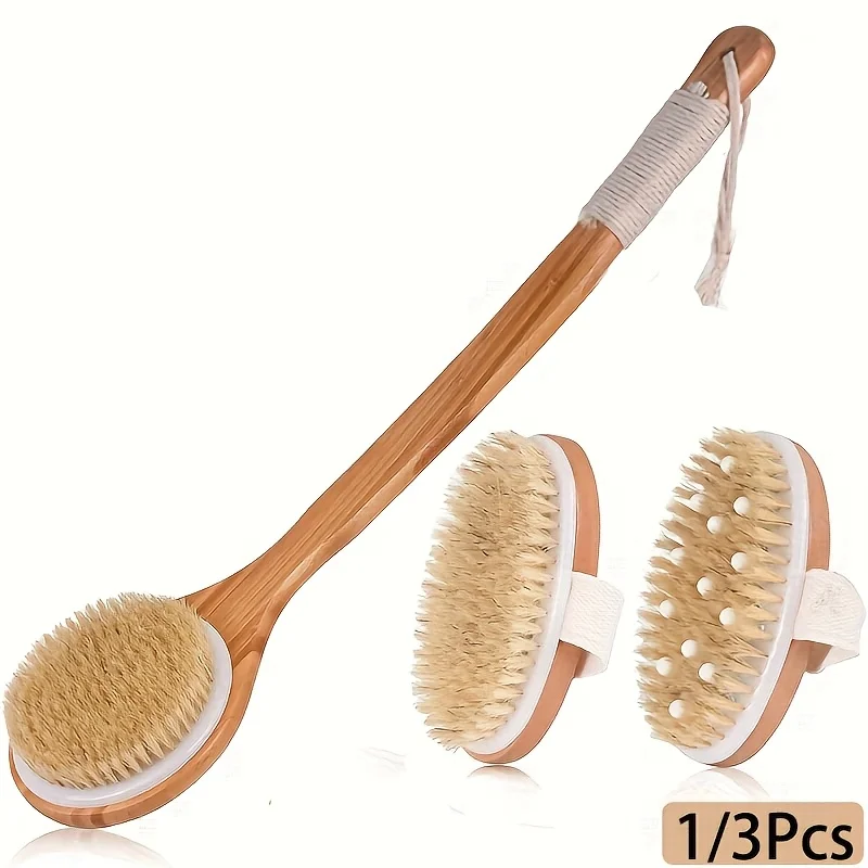 1/3 Uds cepillo seco para el cuerpo cepillo de ducha, exfoliante corporal de mango largo para la espalda, utilizado para cepillar húmedo o seco
