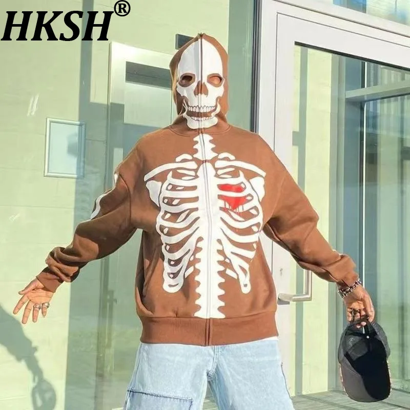 

HKSH осенняя новая женская толстовка с капюшоном на молнии, череп, скелет с принтом, индивидуальная уличная одежда, модная куртка на Хэллоуин HK12132