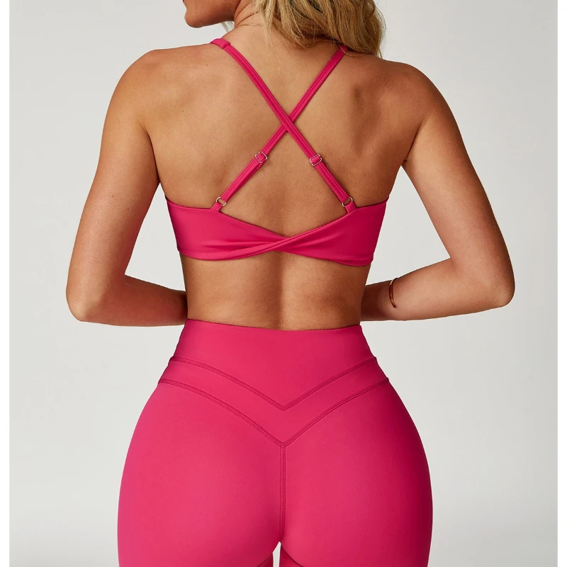 Anfilia Women's Sports Bra Deep V Neck Sports Bra Criss Cross Backless,Outdoor Workout Leisure Bra Running Fitness Pilates