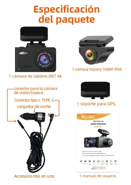 Wolfbox Dealer D07  Dual Double Dvr Car Front and Rear 4k 1080P Night Vision Hidden Dash Cam Black Box With WIFI GPS view 3