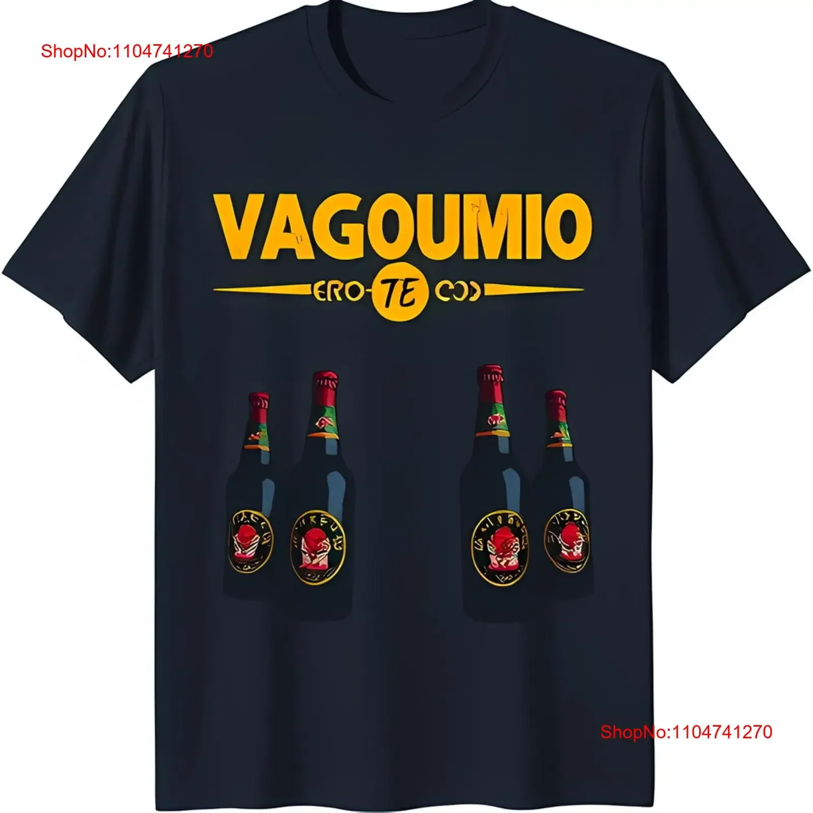 تي شيرت VAGOUMIO جريئة باللون الأصفر مع زجاجات تصميم ERO 7E عتيق مغسول للجنسين ملابس كاجوال مريحة