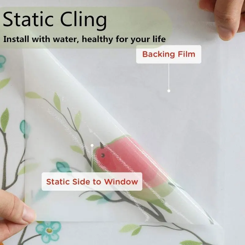 1/2M Frosted Window Film Privacy Opaque Non-Adhesive Bird Decals Glass Vinyl Film Static Cling Stained Window Sticker Home