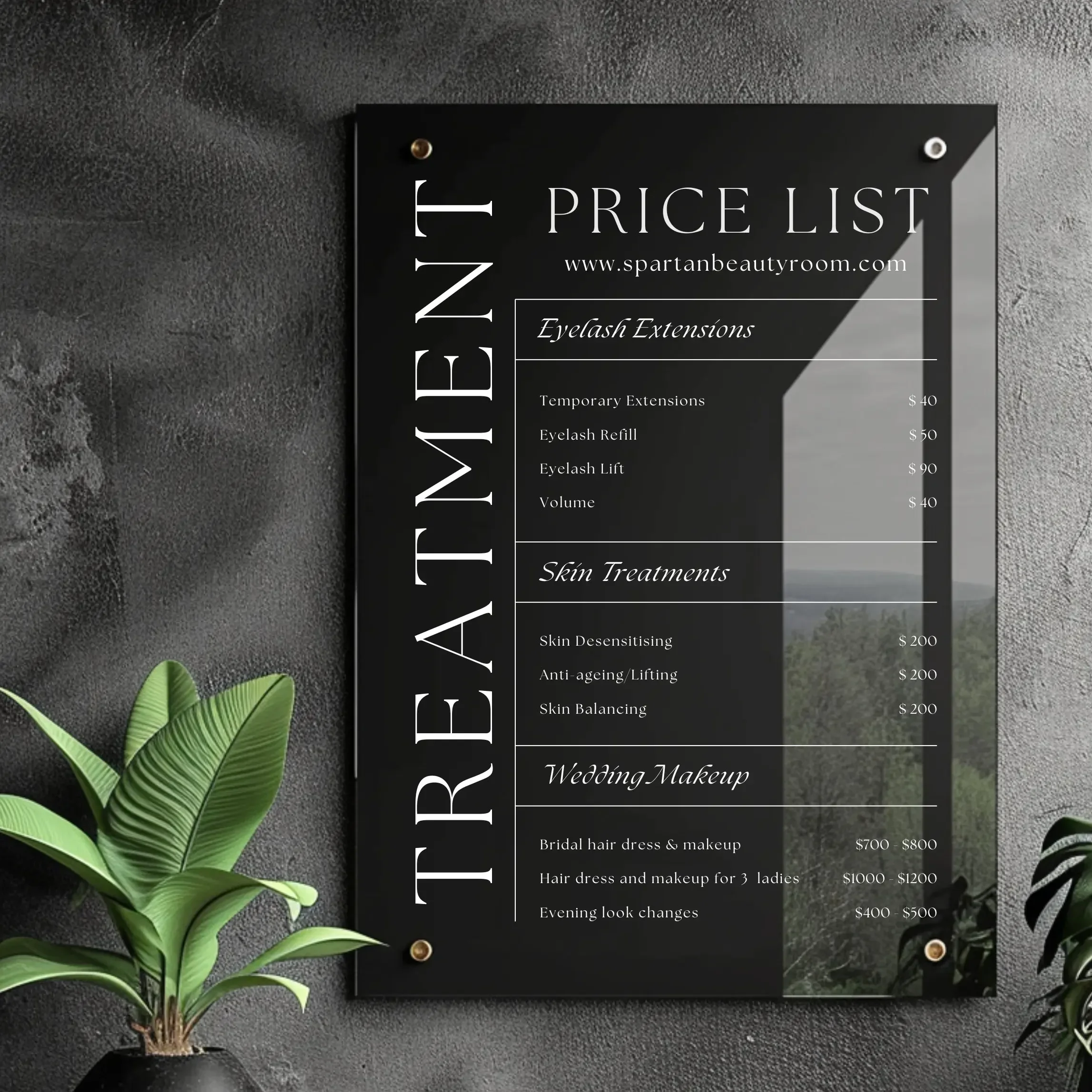 Custom Printed Acrylic Price List & Treatment Menu Sign Personalised Logo QR Code Beauty Salon Wall Sign Price List Pricing Menu