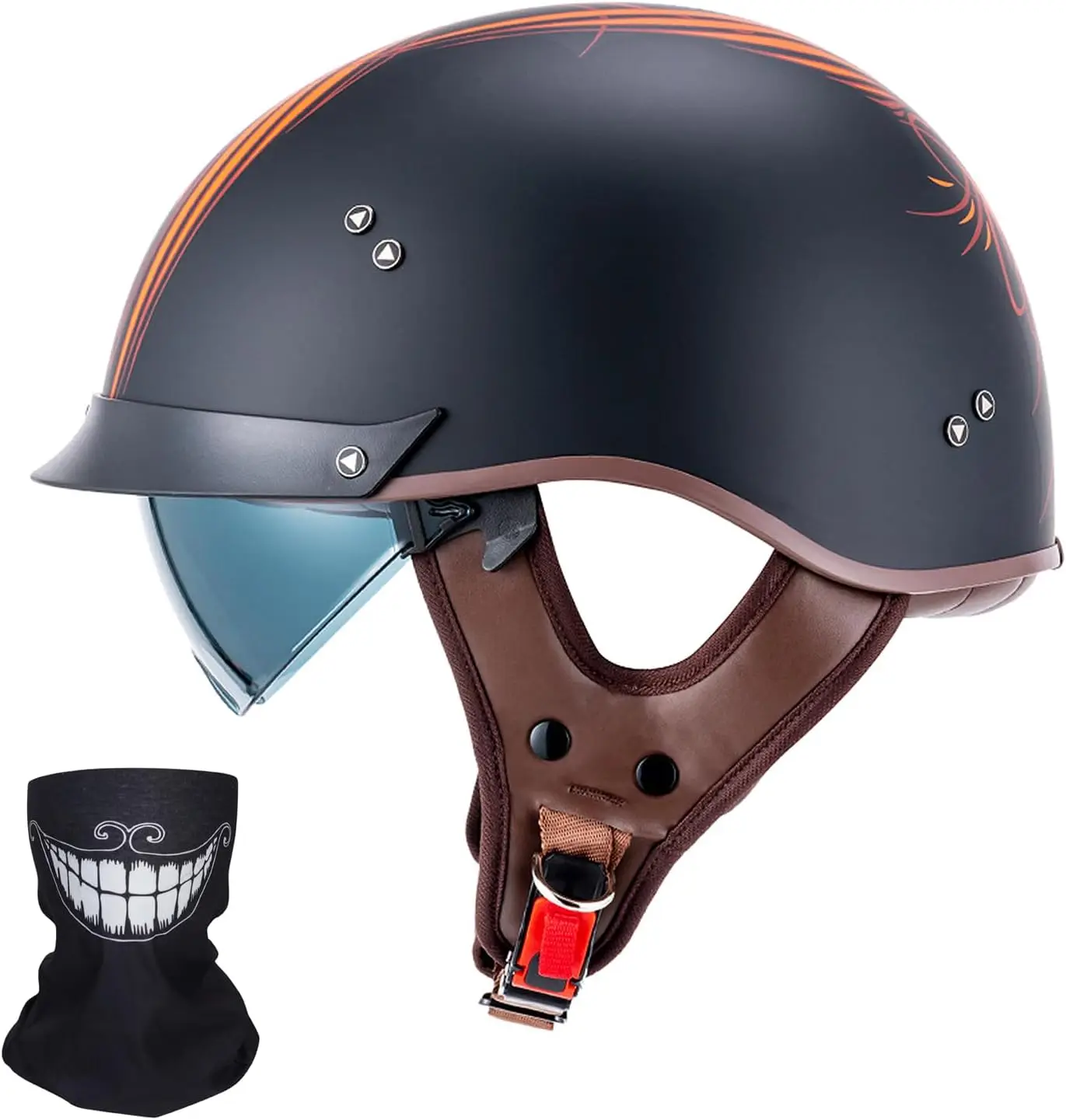 

Half Motorcycle Helmets Open Face Sun Visor Quick Release Buckle DOT Approved Cruiser Pilot Helmets for Adults Men Women