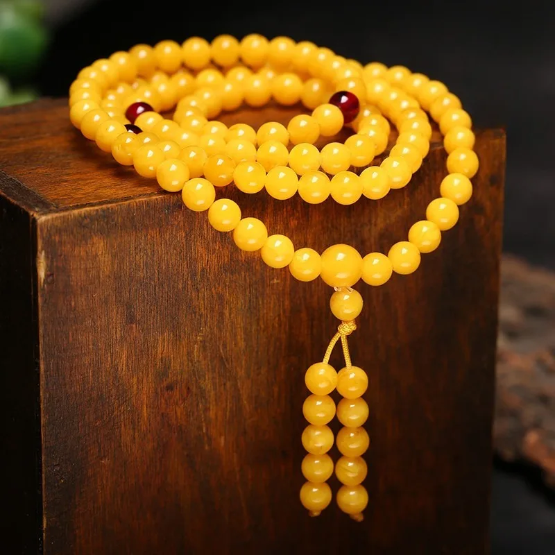 Second-generation Beeswax Bracelet Bracelet 108 Beads Necklace Old Honey Chicken Oil Yellow Male Beeswax Female