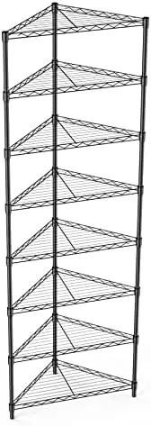 

8-уровневый металлический треугольный угловой проволочный стеллаж NSF, вместимость 400 фунтов (без вкладышей), регулируемая стойка для кухни, ванной комнаты, гаража