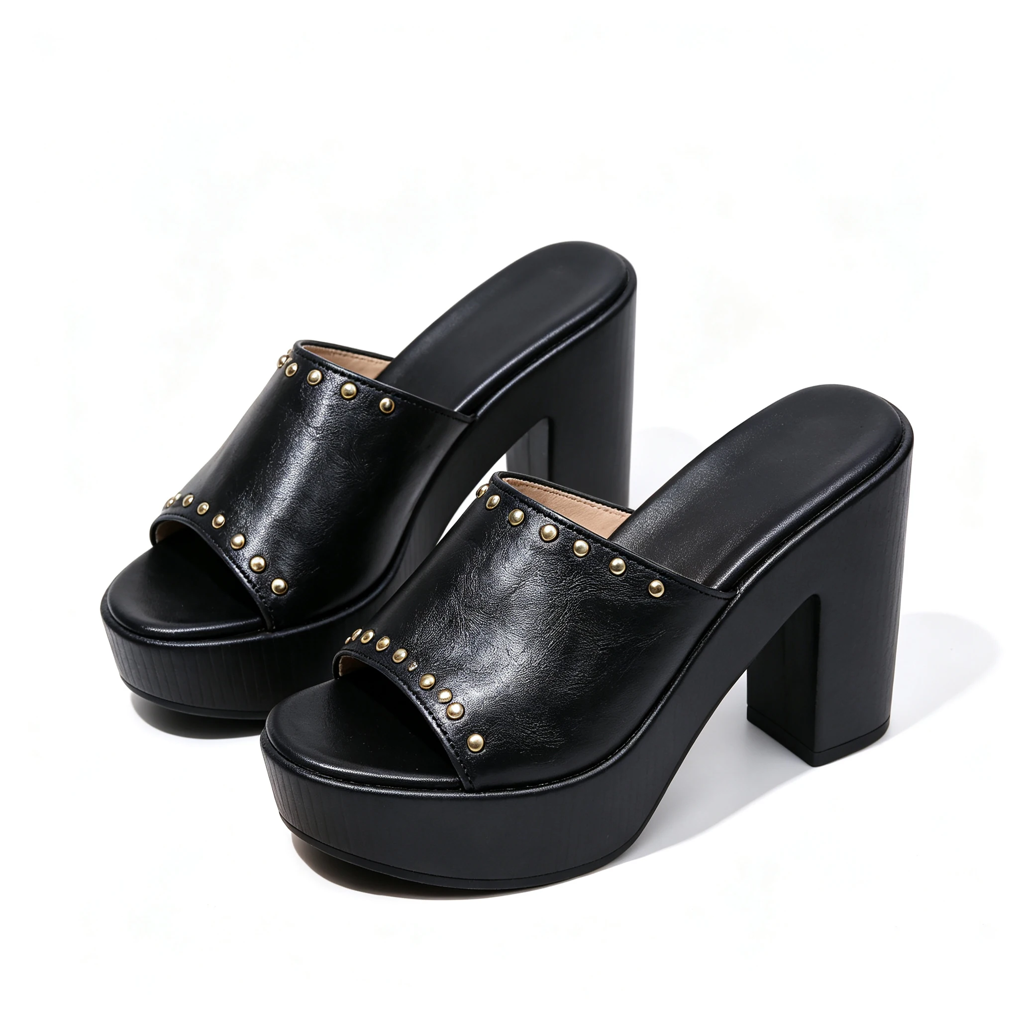Mens Fashion Sandals - Women PU Leather Platform Mules 12cm