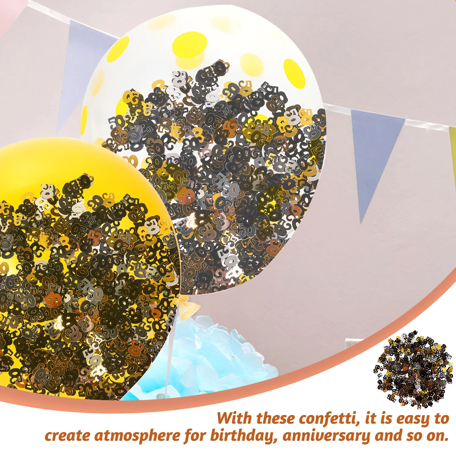 

1200Pcs Confetti for Party Number Theme Shiny Foil Accents Perfect Birthday Decoration Golden Silver Confetti