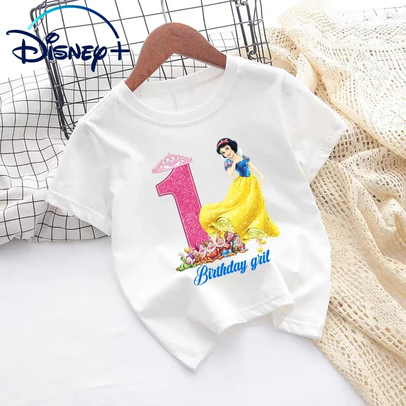 

Cartoon Snow White Child T-Shirt Princess Birthday Number Printed T Shirt Casual Tees Cute Streetwear Girls Clothing Kids Gifts