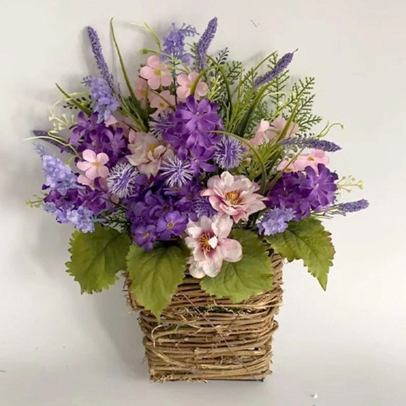

Artificial Flowers Wreath Artistic Colorful Flowers Delicate Handcrafts Basket 15UB