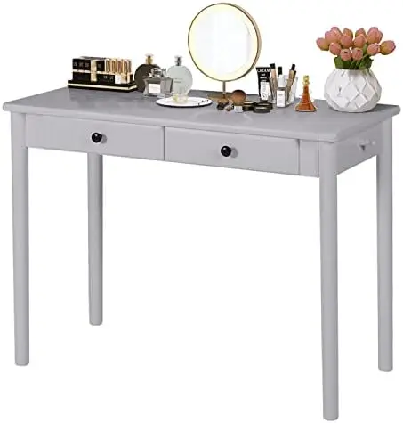 

39 inch Home Writing Desk Dressing Table Vanity Table with 2 Drawers Laptop Workstation Executive Desk Easy to Install White