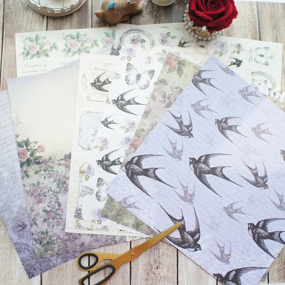 

30.5cm 14 sheets/lot DIY Swallow Garden in Spring pattern wrapping paper creative paper craft handmade scrapbooking decoration