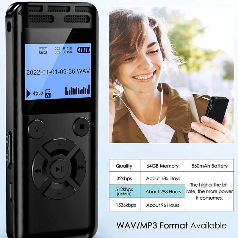 Telele V52 مشغل MP3 صوت المنشط مسجل رقمي USB الإملاء 16GB 32G 64G الحد من الضوضاء مسجل لمسافات طويلة