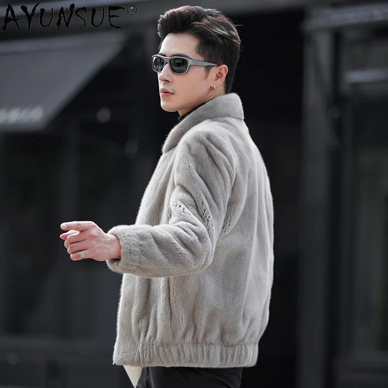 

AYUNSUE Real Fur Coat Mink Jackets for Men Luxury Winter Natural Mink Fur Jacket Baseball Collar Fur Coats Jaqueta Masculino