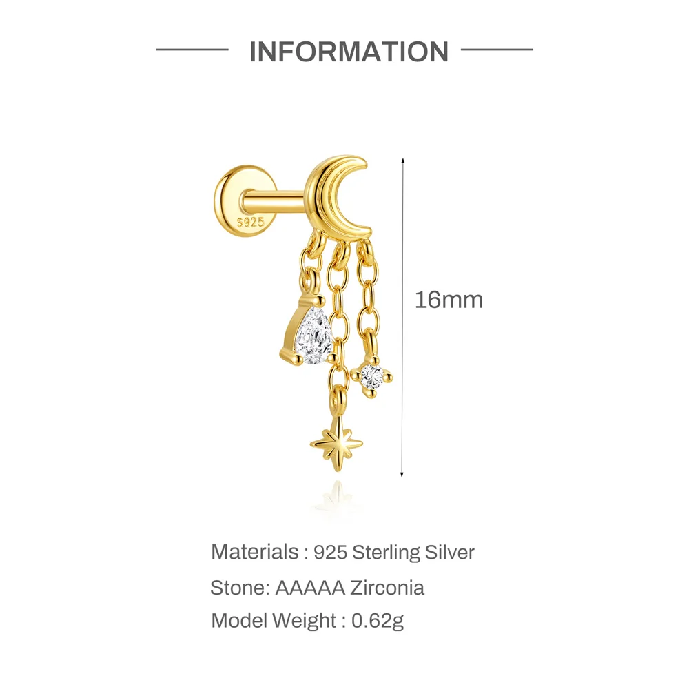 AIDE 925 Sterling Silber Kite Stone Zirkon Flachkopf-Innengewinde-Piercing für Damen, Sternkette, Quasten-Accessoires, Schmuck – Detail 37